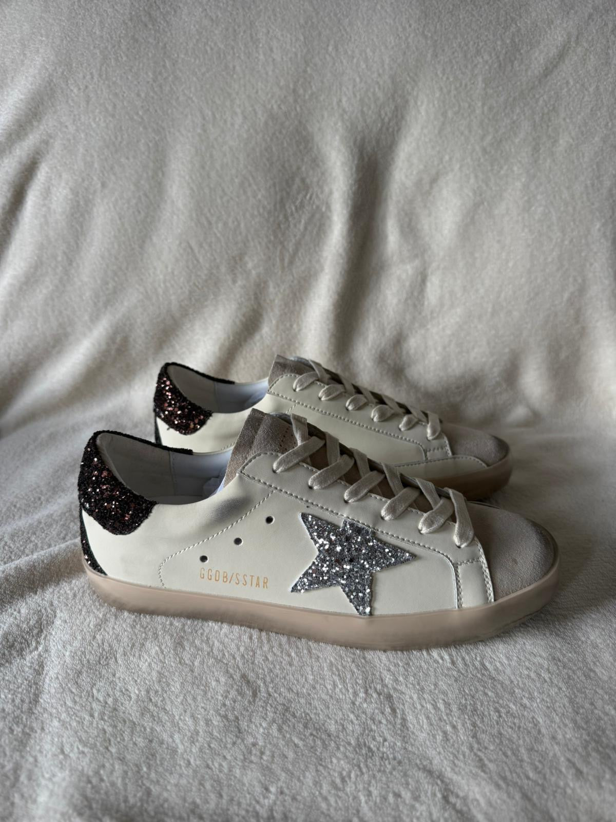 Golden Goose Super-Star — Silver Glitter / Rose Heel