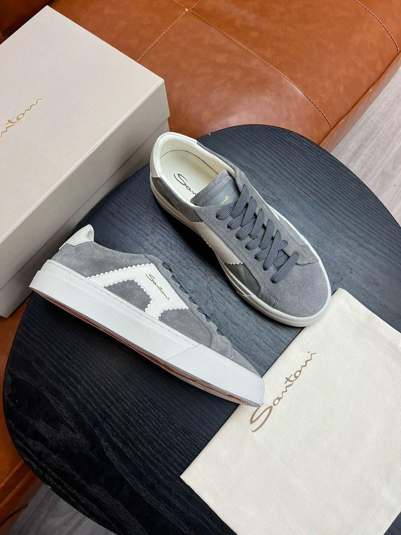 Santoni Double Line — Grey Suede